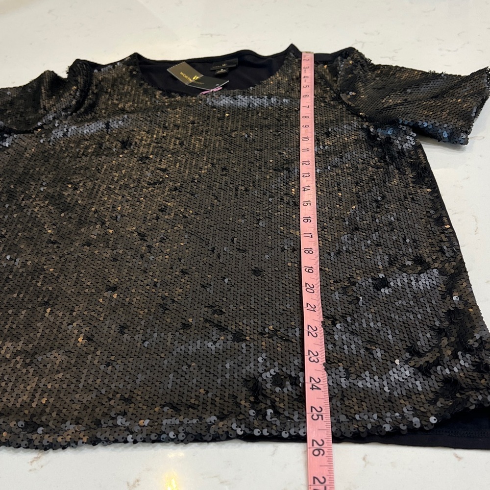Worthington Black Sequin Short Sleeve Top Size Small NWT - Picture 7 of 8
